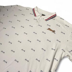 Y2K Le Tigre Polo Shirt – 2XL White All Over Tiger Print Embroidered Logo